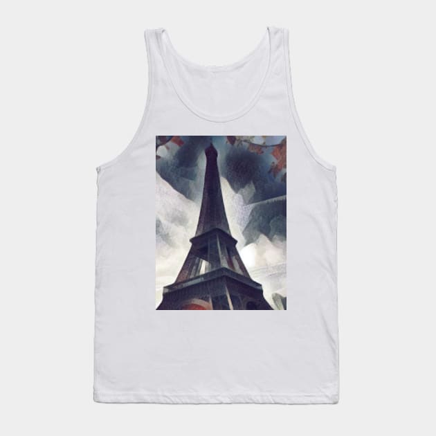 Paris France Eiffel Tower Minimalistic Tank Top by ChristianShirtsStudios